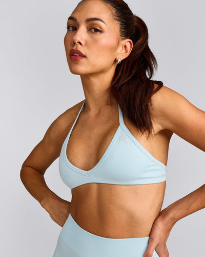 EnhanceLift™ Seamless Minimal Halter Neck Bralette with Gray Logo | Cloud Blue