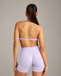 EnhanceLift™ Seamless Minimal Halter Neck Bralette with Grey Logo | Lavender Purple