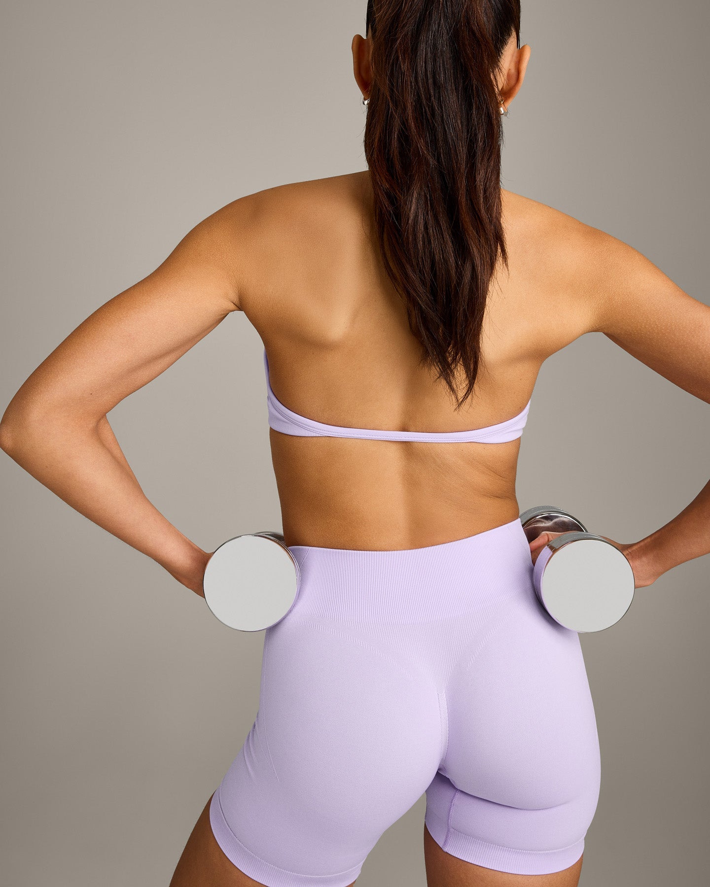 EnhanceLift™ Seamless Minimal Halter Neck Bralette with Grey Logo | Lavender Purple