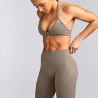 EnhanceLift™ Seamless Minimal Halter Neck Bralette with Gray Logo | Warm Minky