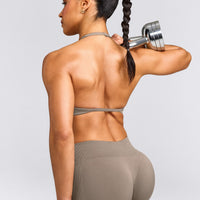 EnhanceLift™ Seamless Minimal Halter Neck Bralette with Gray Logo | Warm Minky