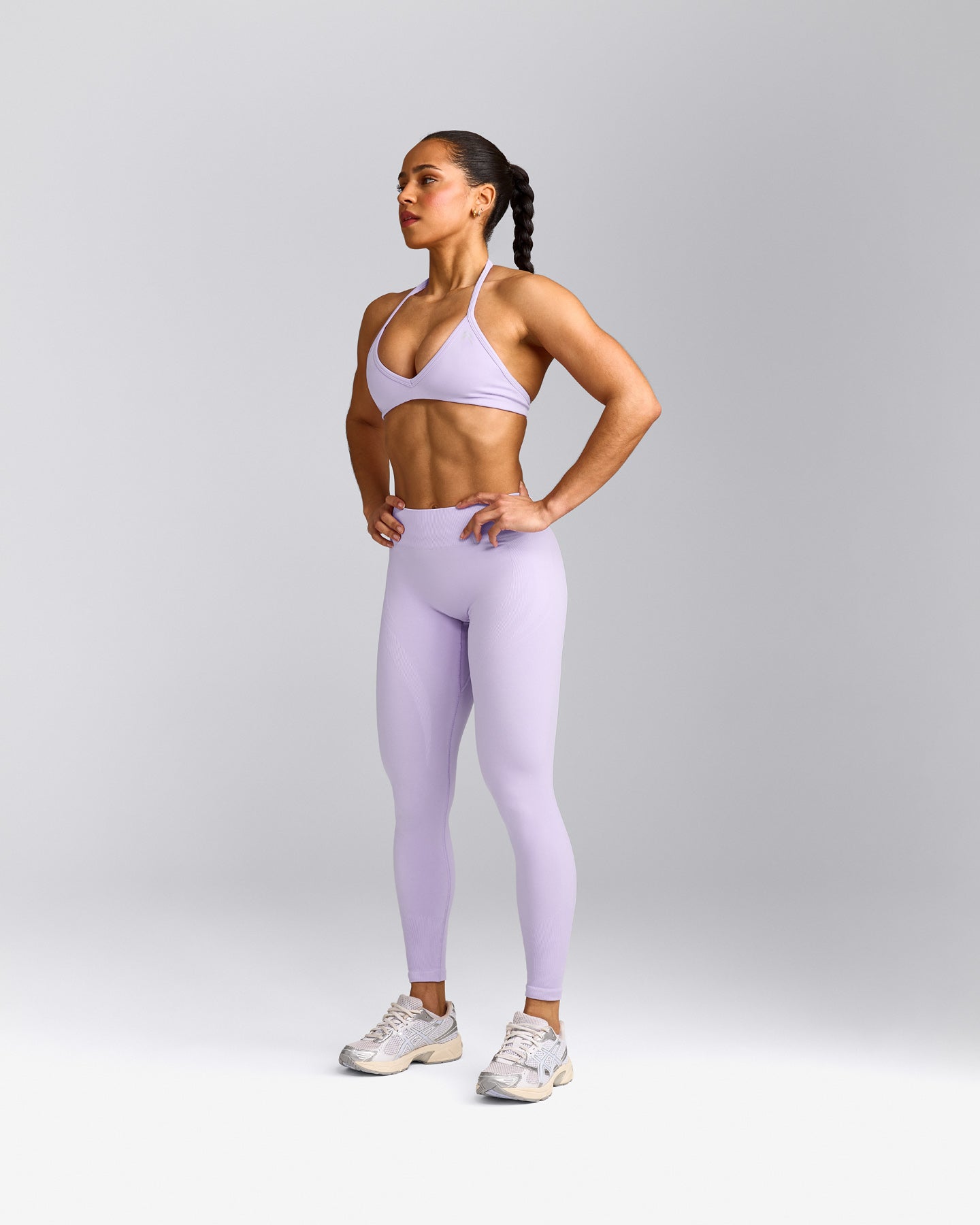 EnhanceLift™ Seamless Leggings with Gray Logo | Lavender Purple