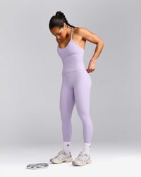 EnhanceLift™ Seamless Strappy Racer Tank Top with Built in Bra Shelf with Gray Logo | Lavender Purple