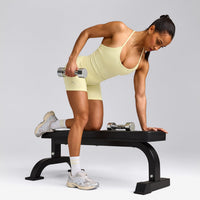 EnhanceLift™ Seamless Strappy Racer Tank Top with Built in Bra Shelf with Gray Logo | Pastel Yellow