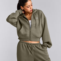 Foundations All Season Cropped Zip Up Hoodie | Alpine Green