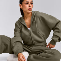 Foundations All Season Cropped Zip Up Hoodie | Alpine Green
