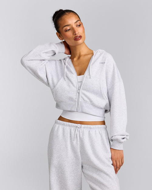 Foundations All Season Cropped Zip Up Hoodie | Gray Marl