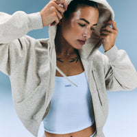 Foundations All Season Cropped Zip Through Hoodie | Oat Marl