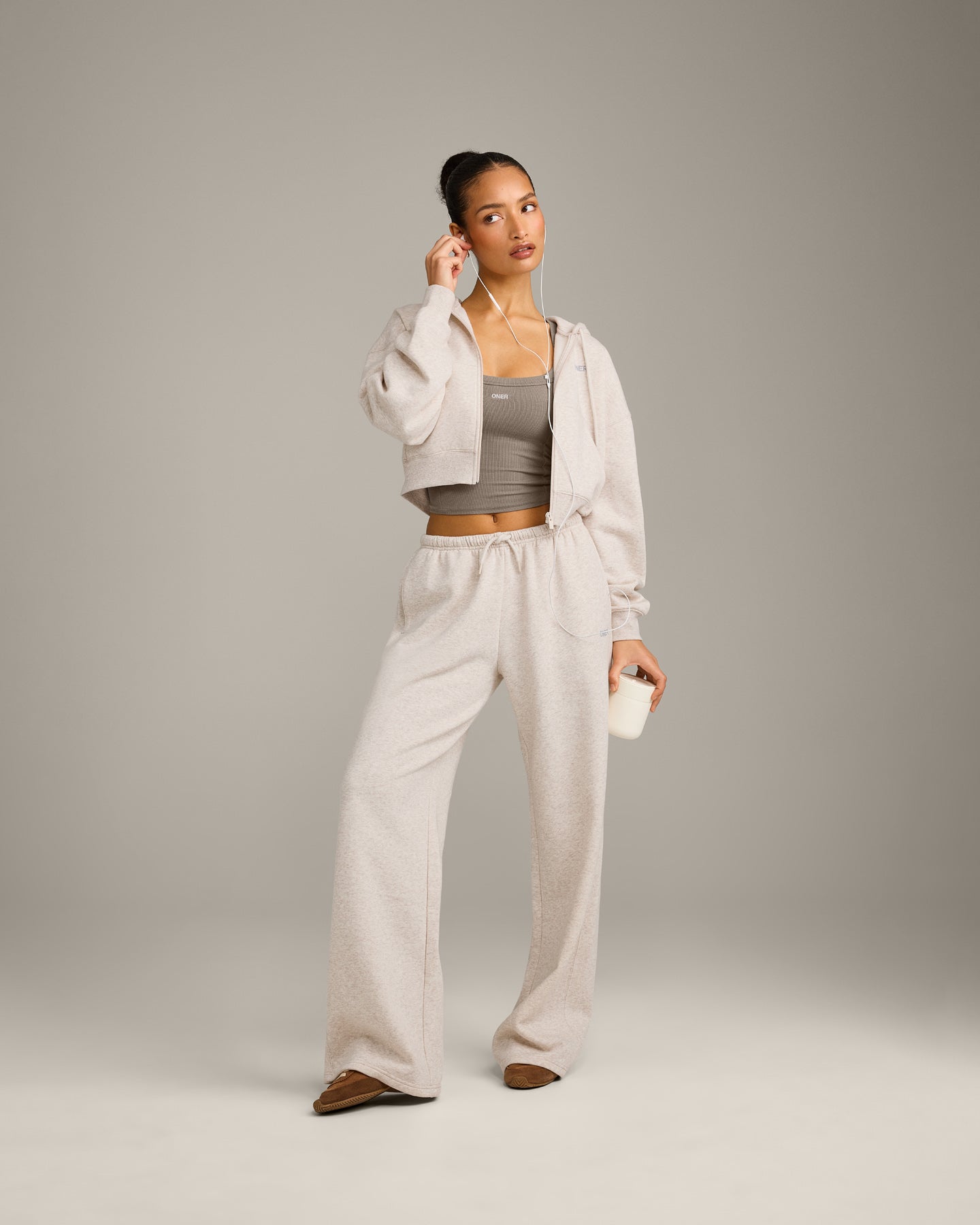 Foundations All Season Cropped Zip Through Hoodie | Oat Marl