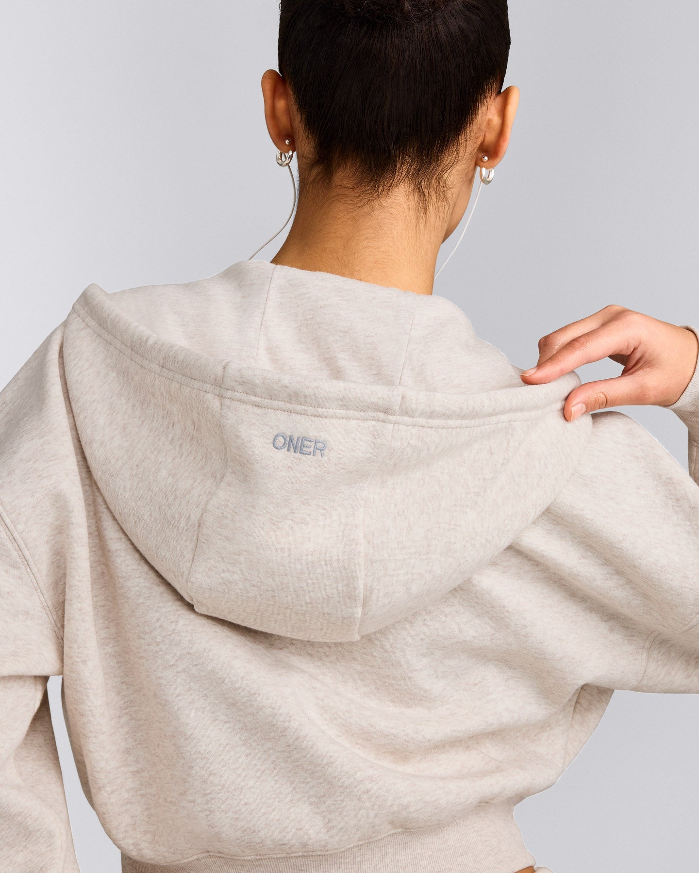 Foundations All Season Cropped Zip Through Hoodie | Oat Marl