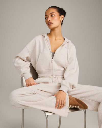 Foundations All Season Cropped Zip Through Hoodie | Oat Marl