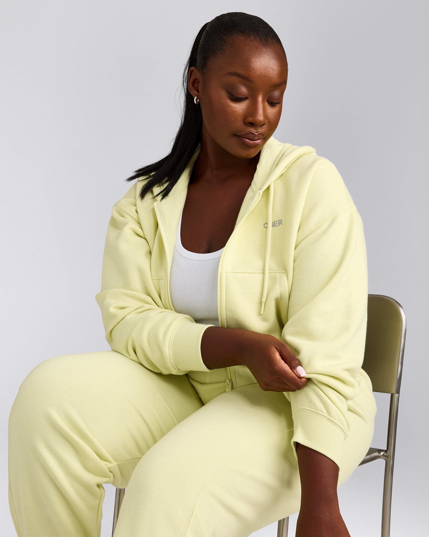 Foundations All Season Cropped Zip Up Hoodie | Pastel Yellow