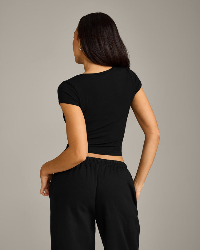 Mellow™ Rib Mid Short Sleeve Cardigan | Black