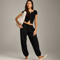 Mellow™ Rib Mid Short Sleeve Cardigan | Black