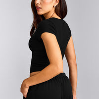 Mellow™ Rib Mid Short Sleeve Cardigan | Black