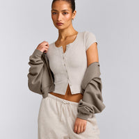 Mellow™ Rib Mid Short Sleeve Cardigan | Oat Marl