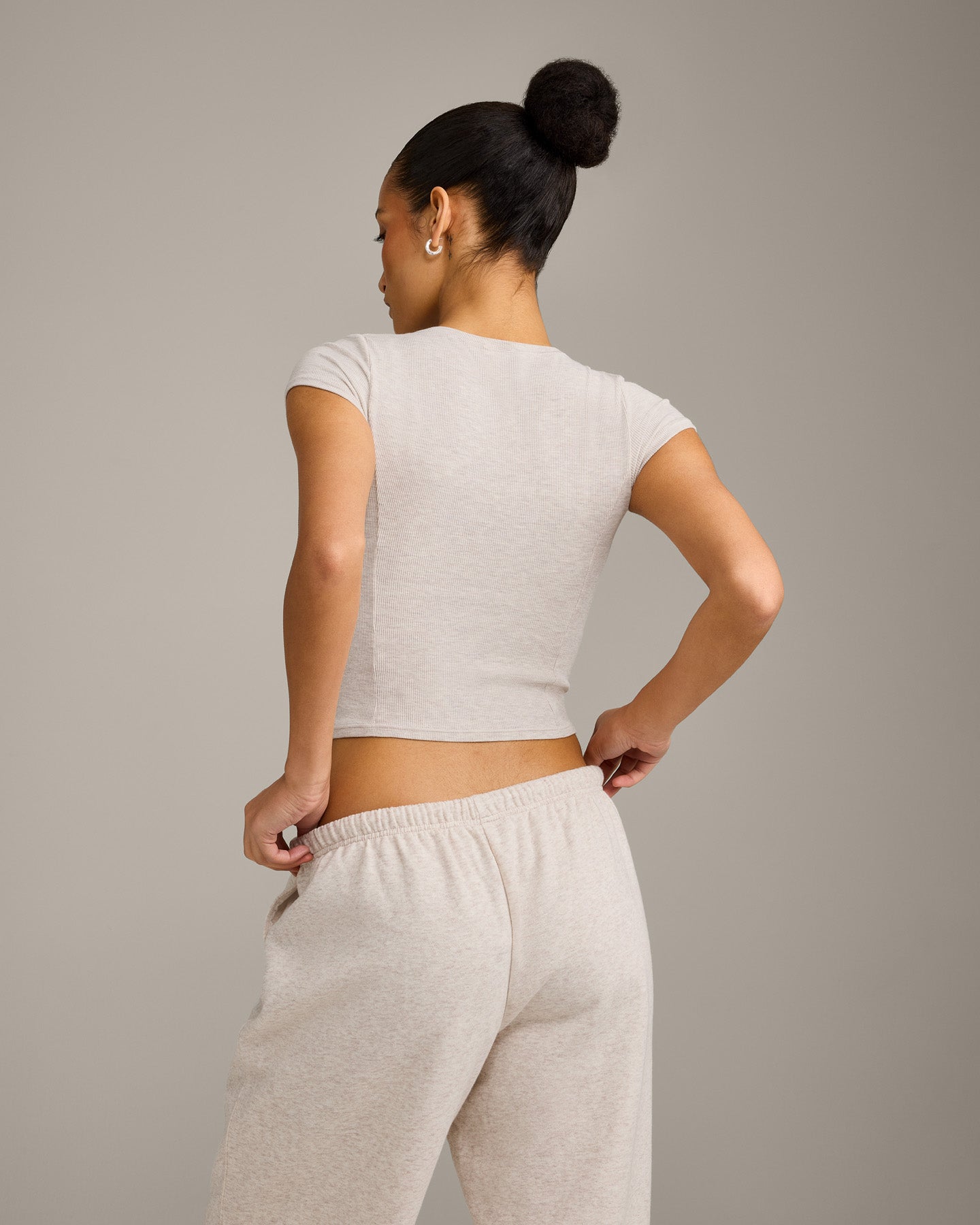 Mellow™ Rib Mid Short Sleeve Cardigan | Oat Marl