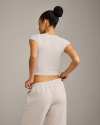 Mellow™ Rib Mid Short Sleeve Cardigan | Oat Marl