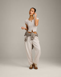 Mellow™ Rib Mid Short Sleeve Cardigan | Oat Marl