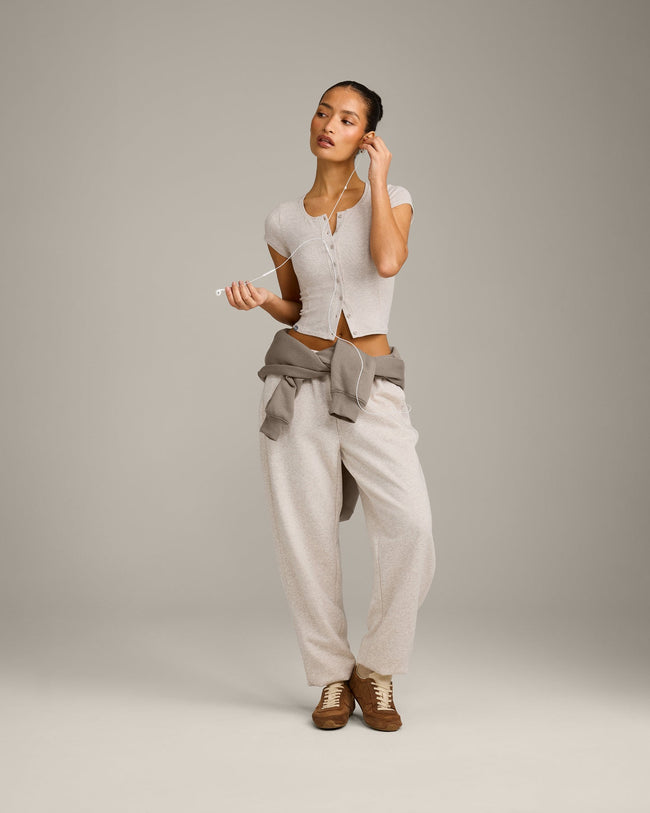 Mellow™ Rib Mid Short Sleeve Cardigan | Oat Marl