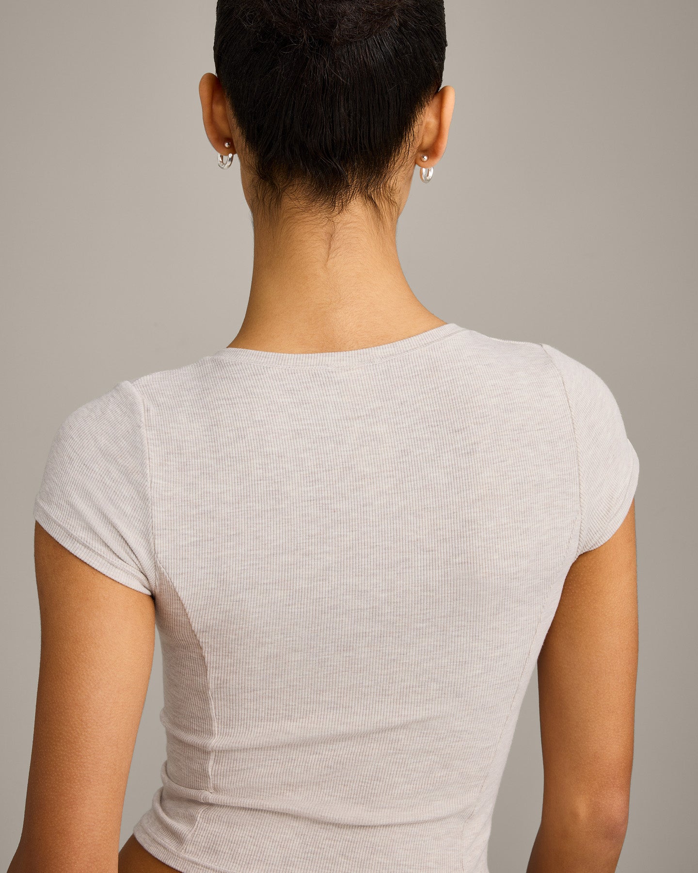 Mellow™ Rib Mid Short Sleeve Cardigan | Oat Marl