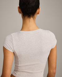 Mellow™ Rib Mid Short Sleeve Cardigan | Oat Marl