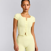 Mellow™ Rib Mid Short Sleeve Cardigan | Pastel Yellow