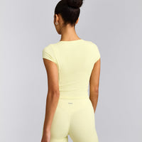 Mellow™ Rib Mid Short Sleeve Cardigan | Pastel Yellow