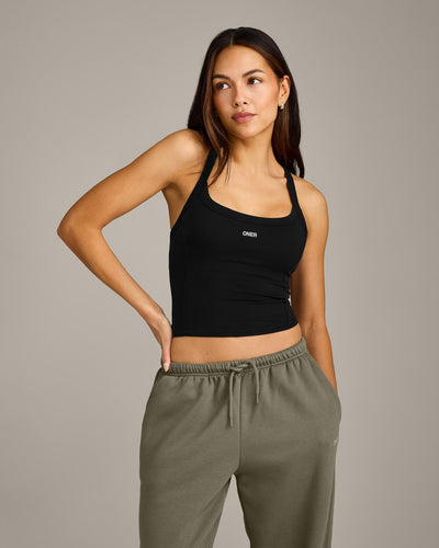 Mellow™ Rib Racer Back Mid Vest with Built in Bra Shelf | Black