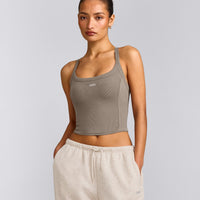 Mellow™ Rib Racer Back Mid Tank Top with Built in Bra Shelf | Warm Minky