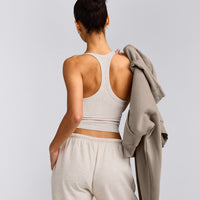 Mellow™ Rib Racer Back Mid Tank Top with Built in Bra Shelf | Oat Marl