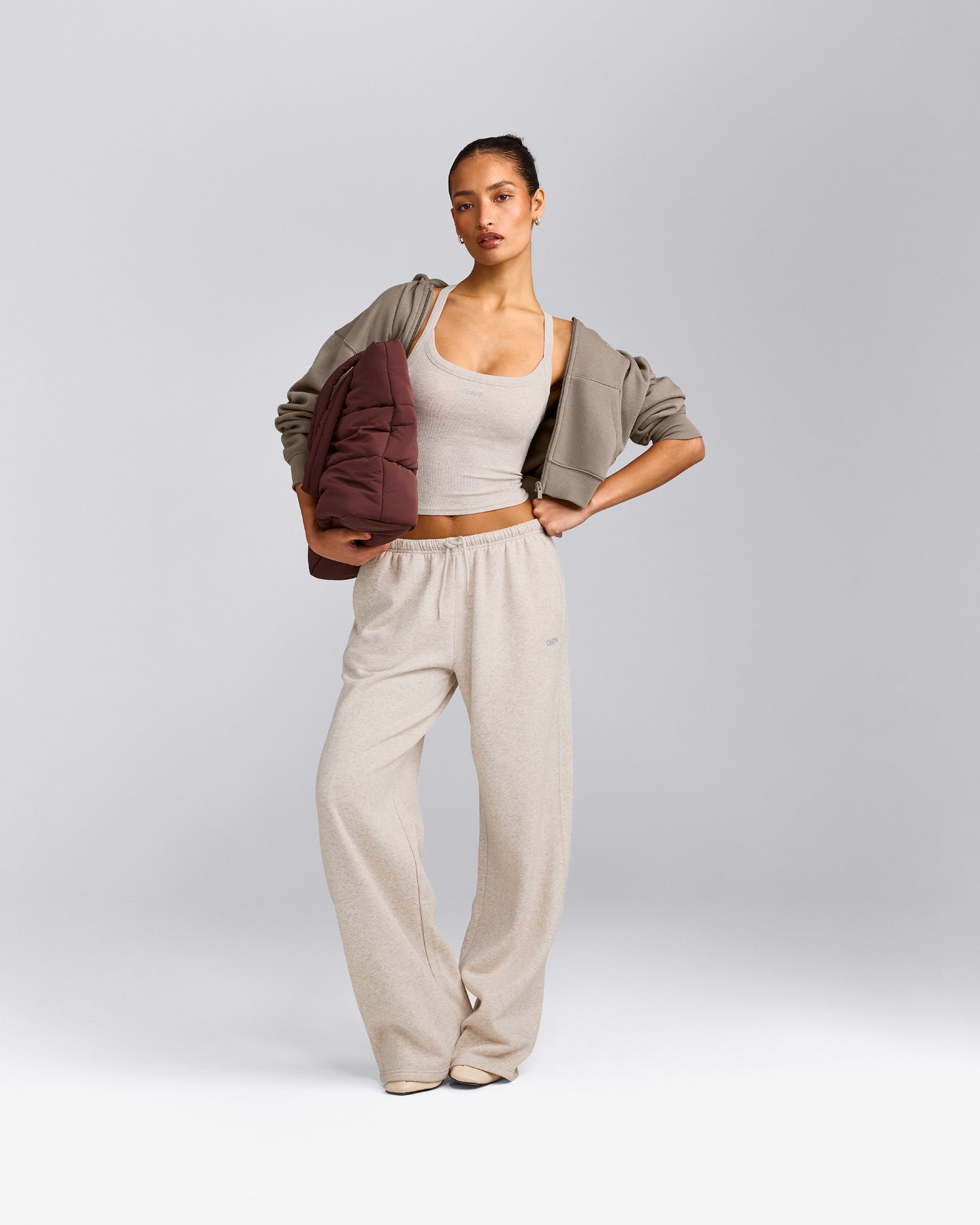 Mellow™ Rib Racer Back Mid Tank Top with Built in Bra Shelf | Oat Marl