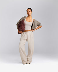 Mellow™ Rib Racer Back Mid Tank Top with Built in Bra Shelf | Oat Marl