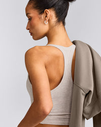 Mellow™ Rib Racer Back Mid Tank Top with Built in Bra Shelf | Oat Marl