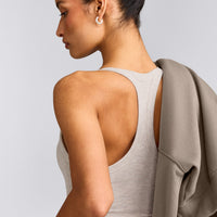 Mellow™ Rib Racer Back Mid Tank Top with Built in Bra Shelf | Oat Marl