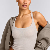 Mellow™ Rib Racer Back Mid Tank Top with Built in Bra Shelf | Oat Marl