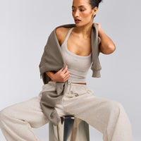 Mellow™ Rib Racer Back Mid Tank Top with Built in Bra Shelf | Oat Marl