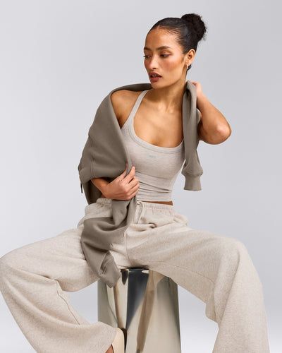 Mellow™ Rib Racer Back Mid Tank Top with Built in Bra Shelf | Oat Marl