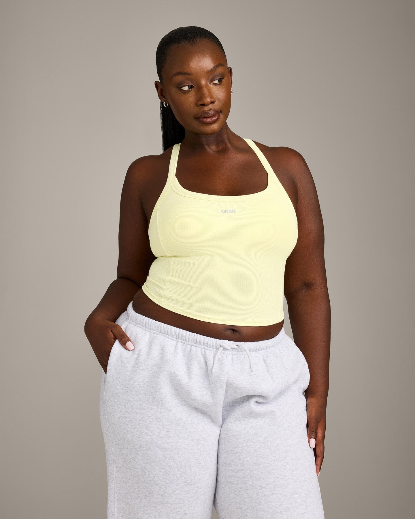 Mellow™ Rib Racer Back Mid Vest with Built in Bra Shelf | Pastel Yellow