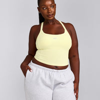 Mellow™ Rib Racer Back Mid Tank Top with Built in Bra Shelf | Pastel Yellow