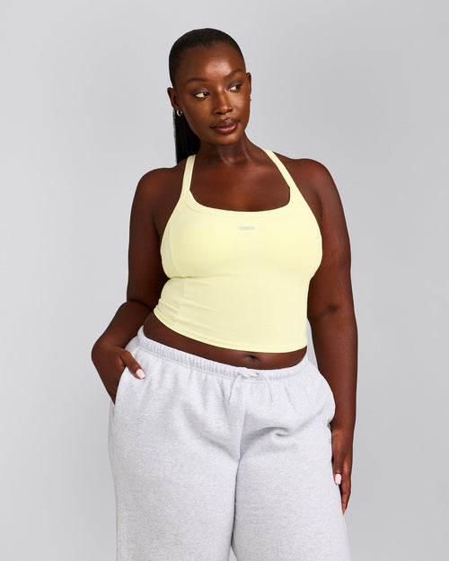 Mellow™ Rib Racer Back Mid Tank Top with Built in Bra Shelf | Pastel Yellow