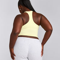 Mellow™ Rib Racer Back Mid Tank Top with Built in Bra Shelf | Pastel Yellow