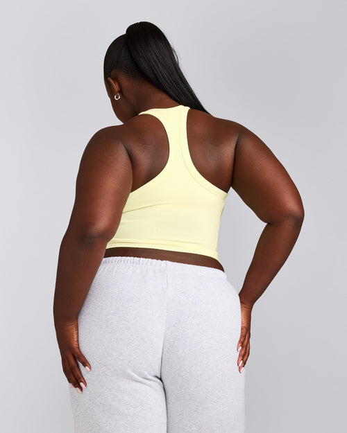 Mellow™ Rib Racer Back Mid Tank Top with Built in Bra Shelf | Pastel Yellow