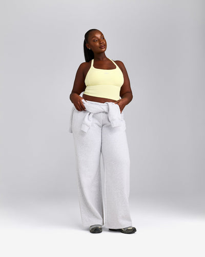Mellow™ Rib Racer Back Mid Tank Top with Built in Bra Shelf | Pastel Yellow
