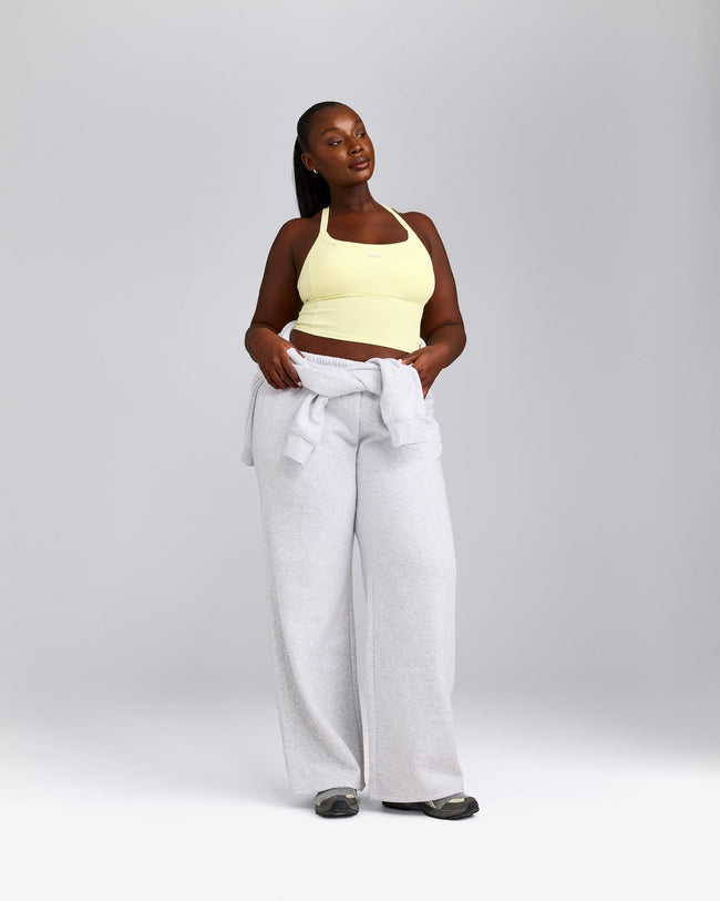 Mellow™ Rib Racer Back Mid Tank Top with Built in Bra Shelf | Pastel Yellow