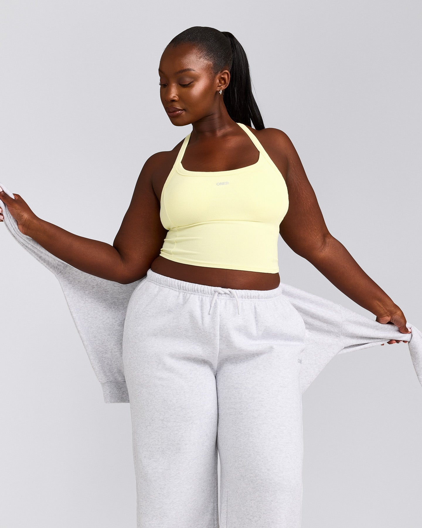Mellow™ Rib Racer Back Mid Tank Top with Built in Bra Shelf | Pastel Yellow