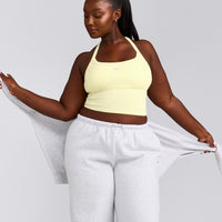 Mellow™ Rib Racer Back Mid Tank Top with Built in Bra Shelf | Pastel Yellow