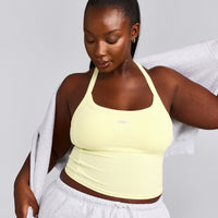 Mellow™ Rib Racer Back Mid Tank Top with Built in Bra Shelf | Pastel Yellow