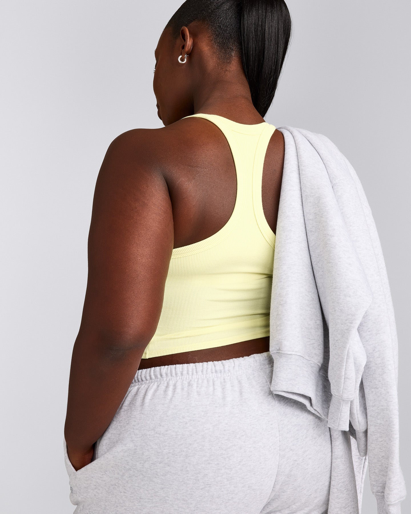 Mellow™ Rib Racer Back Mid Tank Top with Built in Bra Shelf | Pastel Yellow