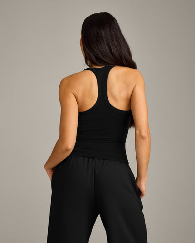 Mellow™ Rib Racer Back Vest with Built in Bra Shelf | Black